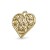 Celtic knot pendant made in yellow gold plated polished brass. Heart shaped. Right angle view.